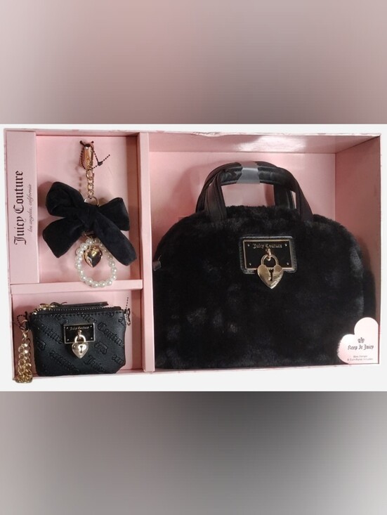 Juicy Couture Handbags - Juicy Couture Black Faux Fur Satchel Bag with Heart Lock